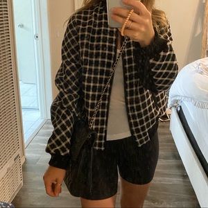 Maje Plaid Print Bomber Jacket
